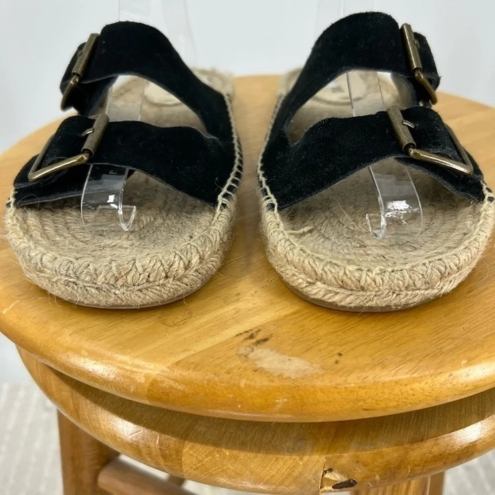 Soludos double black suede strap espadrille slide on sandal 8 - Picture 4 of 13